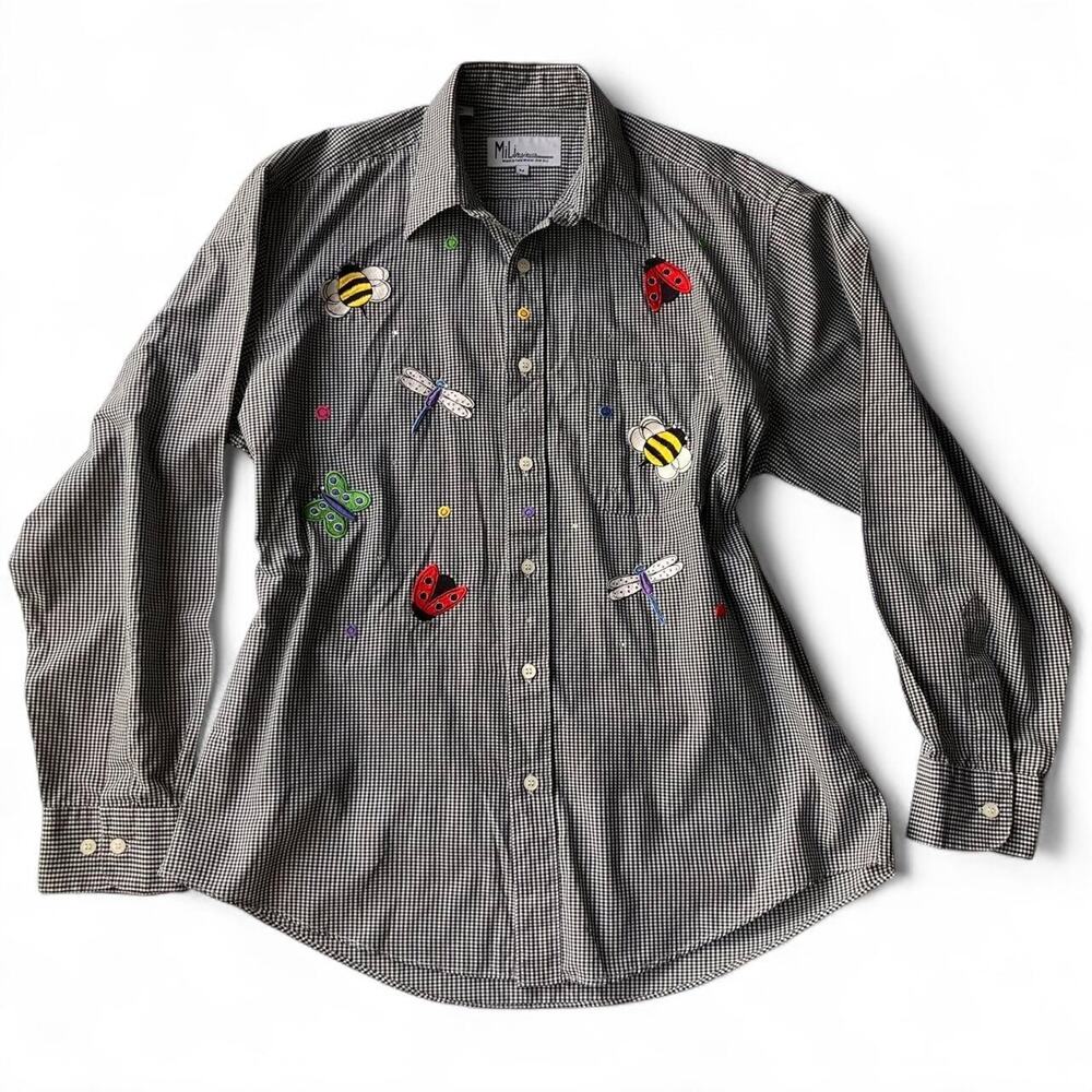 Vintage 90s Whimsical Bug Embroidered Button Up.